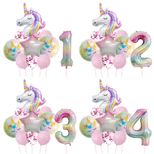 Unicorn Birthday Balloons Aluminum Film Gradient Number Star Foil Latex Confetti For Party Decoration Dreamy Rainbow Kids Girls