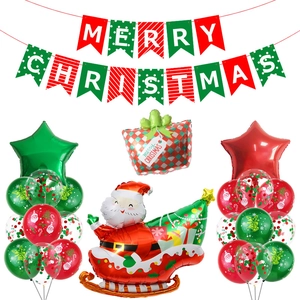 Christmas Decoration Balloon Banner Aluminum Foil Latex Santa Claus Sleigh Star Pattern Festive Party Background Props