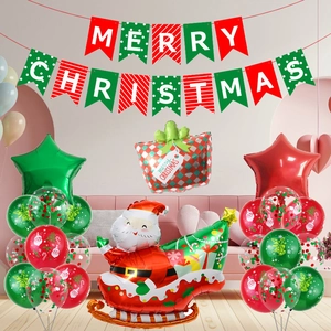 Christmas party decoration set with Santa Claus foil balloons and Merry Christmas banner