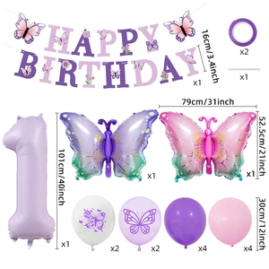 Kit de ballons papillon violet de 40 pouces pour décoration de premier anniversaire