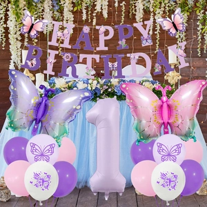 Kit de décoration anniversaire fille 1 an avec ballons papillon pastel et banderole