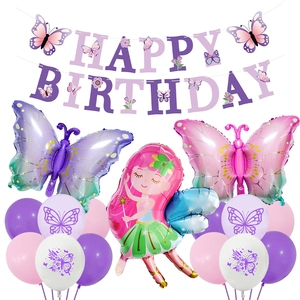 Kit anniversaire papillon avec ballons violets en aluminium et bannière de fête
