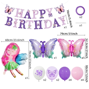 Détails du kit de décoration anniversaire papillon violet avec ballons et bannière