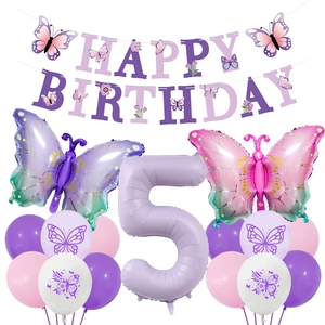 Kit de Décoration de Fête d'Anniversaire Thème Papillon Ballons en Aluminium Papillon Violet Rose Divers Numéros Kit de Ballons en Latex pour Filles Enfants Fournitures de Fête