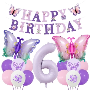 Kit décoration anniversaire papillon 6 ans avec ballons violets et bannières
