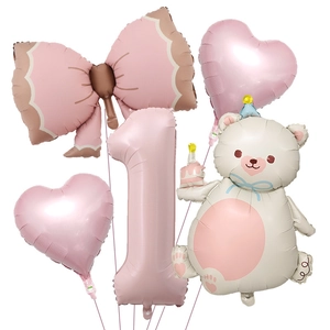 40 Inch Baby Pink Foil Balloon Set Cartoon Bear Number Heart Bow For Kids Birthday Party Decoration Supplies