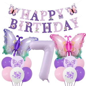 Détails du kit d'anniversaire papillon avec bannière violette et ballons