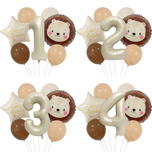 Retro Beige Nummer Löwenkopf Aluminiumfolie Ballon Set Für Geburtstag Party Dekoration Wald Thema Kinder Fotografie Requisite