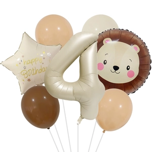 Löwen-Themen Ballon-Set zum 4. Geburtstag in Creme und Erdtönen für Partydeko