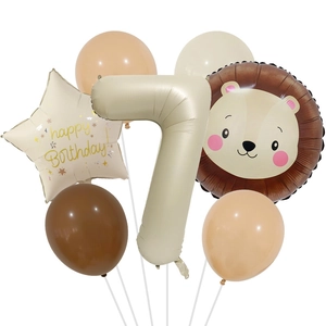 Details zum cremefarbenen Zahlenballon 7 Set mit Löwe und Stern für Geburtstagsdeko