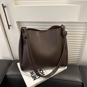 Women Minimalist Tote Bag PU Leather Large Capacity Knot Detail Shoulder Bag Retro Elegant Casual Handbag