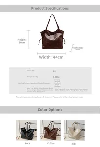 Spécifications détaillées de taille et options de couleur pour ce grand sac en similicuir