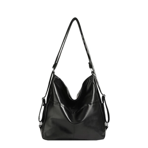 Sac cabas minimaliste en cuir PU noir avec boucles argentées et grande capacité d'épaule
