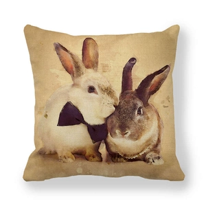 Easter bunny linen pillowcase with vintage hand-drawn rabbits and soft linen texture