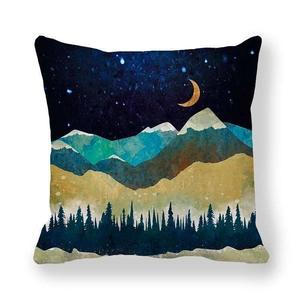 Macro detail of sun and mountain print on soft microfiber peach skin throw pillow cover