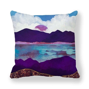 Abstract marble sun and purple landscape cushion cover made of peach skin fabric