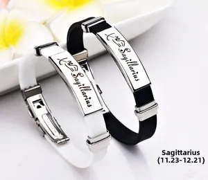 Detailansicht der Schütze Silikonarmbänder mit gravierten Edelstahl-Metallplatten