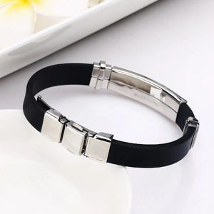 Unisex Sternzeichen Silikonarmband mit verstellbarer Edelstahlplatte in Schwarz und Silber