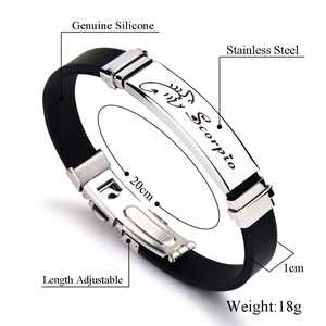 Verstellbares Scorpio-Sternzeichen-Armband aus schwarzem Silikon und Edelstahl für Paare