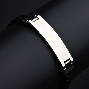 Vintage woven rope bracelet with polished stainless steel plate for men and women