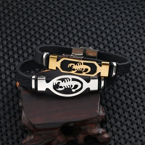Men's Leather Bracelet Stainless Steel Scorpio Pattern Punk Biker Scorpion Braid Wrap Wristband Hand Jewelry Gift