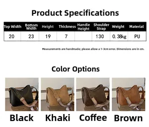 Spécifications détaillées de taille pour un sac à bandoulière rétro en PU et son poids