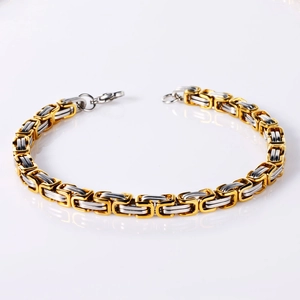 Byzantine Chain Bracelet Stainless Steel Two Tone Gold Silver Hip Hop Punk Jewelry For Men Women With Lobster Clasp