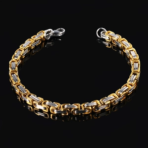 Men's two-tone Byzantine chain bracelet in gold and silver stainless steel