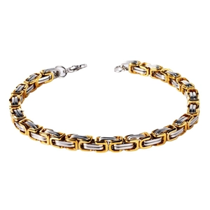 Byzantine two-tone stainless steel chain bracelet for men with secure lobster clasp