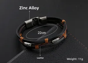 Détail du bracelet multicouche en cuir pour homme de 22cm avec un fermoir en alliage robuste