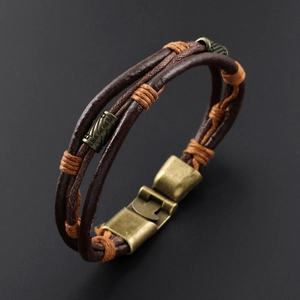 Bracelet En Cuir Tressé Multicouche Pour Hommes Perles En Alliage Vintage Style Punk Rétro Bijoux De Mode