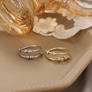 Anxiety Ring Copper Spinning Beads Fidget Spinner Double Spiral Stress Relief Adjustable Fashion Jewelry For Women Men