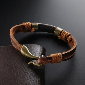 Retro mehrlagiges geflochtenes Lederarmband für Herren mit antikem Bronzehakenverschluss