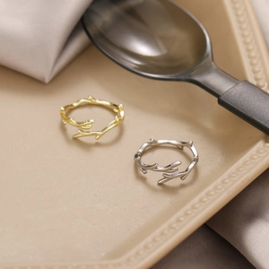 Branch Shape Open Ring Copper Gold Silver Plated Minimalist Adjustable Olive Leaf Nature Inspired Jewelry For Women