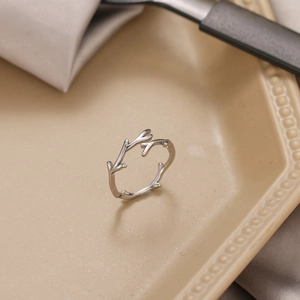 Minimalist branch design open ring with sparkling silver plating and small crystals