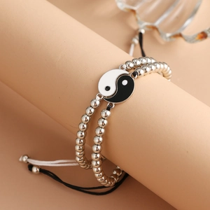 Tai Chi Yin Yang Braided Bracelets For Couples Friends Alloy Plastic Beads Enamel Pendant Adjustable Hand Rope Jewelry Gift