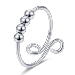 Anxiety Relief Ring With Moveable Fidget Beads Adjustable Copper Fashion Jewelry For Women Stress Reducing Design