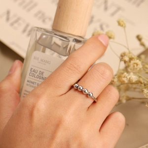 Polished S925 sterling silver anxiety ring with five movable beads for stress relief