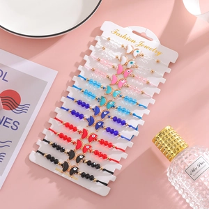 Colorful beaded butterfly evil eye bracelet set of 12 for women on fashion display card