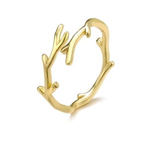 Minimalist gold tree branch open ring with creative bionic nature inspired design