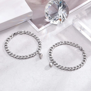 Magnetic heart couple bracelets with silver stainless steel curb chain for lovers