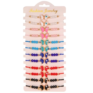 Set of 12 butterfly evil eye beaded bracelets with colorful woven cords for women