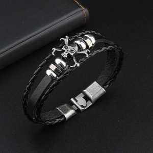 Punk Totenkopf Armband Mehrlagiges Geflochtenes Leder Legierung Perlen Retro Gothic Biker Schmuck Für Herren