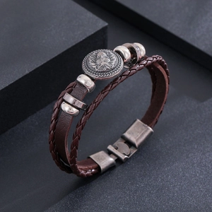 Retro Men Braided Leather Bracelet With Alloy Lion Head Relief Vintage Punk Style Jewelry Gift For Boyfriend