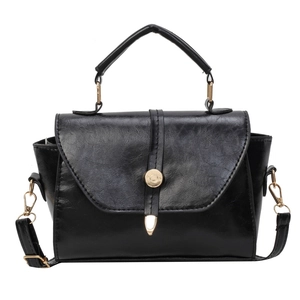 Sac à main rétro en similicuir noir avec boucle dorée et bandoulière amovible pour femme