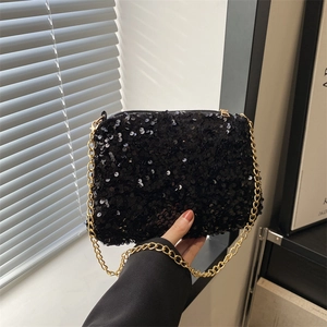 Sac à Bandoulière pour Femmes à Paillettes Mode Chaîne Petit Sac Carré Boîte de Nuit Fête Tendance de Rue Sac à Main