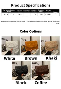 Detailed size specifications and color options for the quilted rhombus crossbody bag