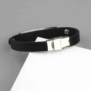 Black leather tree of life bracelet for men with silver stainless steel magnetic clasp