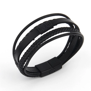 Men Multi Layer Braided PU Leather Bracelet With Alloy Magnetic Clasp Ethnic Fashion Jewelry
