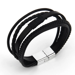 Bracelet En Cuir Tressé Multicouche Pour Hommes Vintage Fait Main Cuir De Vache Alliage Fermoir Magnétique Bijoux